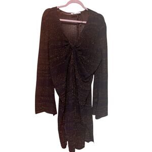 Zara Metallic Thread Knot Front Knit Tunic Dress - Medium